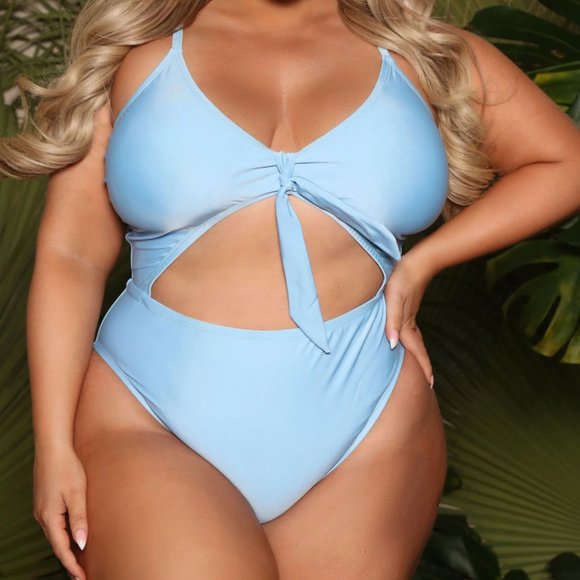 Royally Tied One Piece Swimsuit - Light Blue - Picture 3 of 4